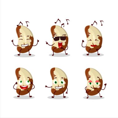 Brezilya fındık dansçısı çizgi film karakterinin müzikten hoşlandığı bir görüntü. Vektör illüstrasyonu