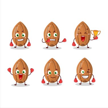 Sportif badem boks sporu çizgi film maskotu tasarımı. Vektör illüstrasyonu