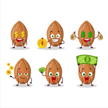 Sevimli simgesi olan badem çizgi film karakteri para getiriyor. Vektör illüstrasyonu