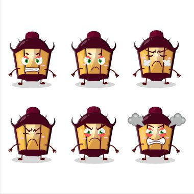 Çeşitli kızgın ifadeleri olan Cadılar Bayramı lambası çizgi film karakteri. Vektör illüstrasyonu