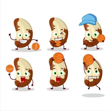 Basketbol atleti olarak yetenekli Brezilya fındığı çizgi film karakteri. Vektör illüstrasyonu