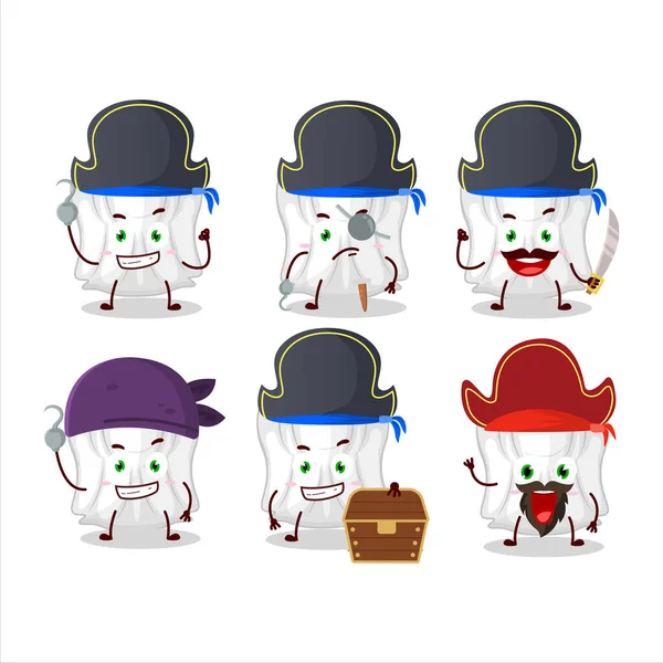 Personagem Desenhos Animados Fantasma Branco Com Vários Emoticons Piratas Ilustração — Vetor de Stock