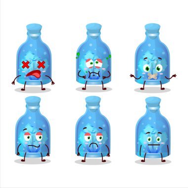 Sihirli iksir mavi şişe çizgi film karakteri, ifadesiz. Vektör illüstrasyonu