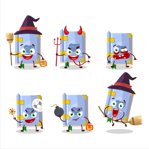 Halloween Expression Emoticons Cartoon Character Air Book Magic Vector Illustration — Stock Vector