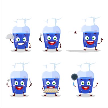 Mavi sihirli iksirin çizgi film karakteri ve çeşitli şef ifadeleri. Vektör illüstrasyonu