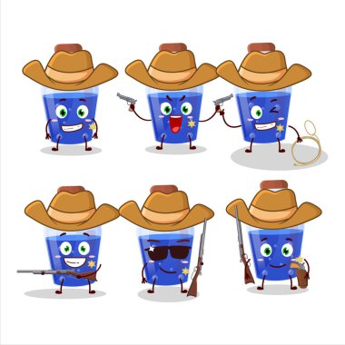 Şirin şapkalı havalı kovboy mavi iksir çizgi film karakteri. Vektör illüstrasyonu