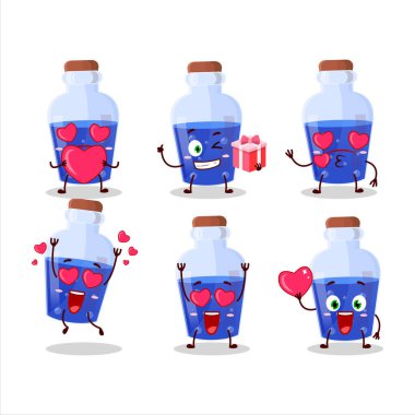 Mavi sihirli iksir çizgi film karakteri. Sevgi dolu bir ifade. Vektör illüstrasyonu