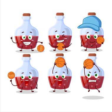 Basketbol atleti olarak kırmızı sihirli iksir çizgi film karakteri. Vektör illüstrasyonu