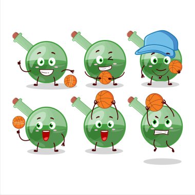 Basketbol atleti olarak yetenekli yeşil iksir çizgi film karakteri. Vektör illüstrasyonu