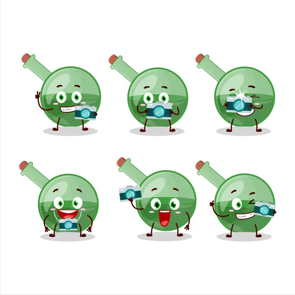 Photographer Profession Emoticon Green Magic Potion Cartoon Character Vector Illustration — Vettoriale Stock