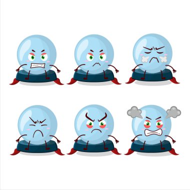 Çeşitli kızgın ifadeleri olan kristal küre çizgi film karakteri. Vektör illüstrasyonu