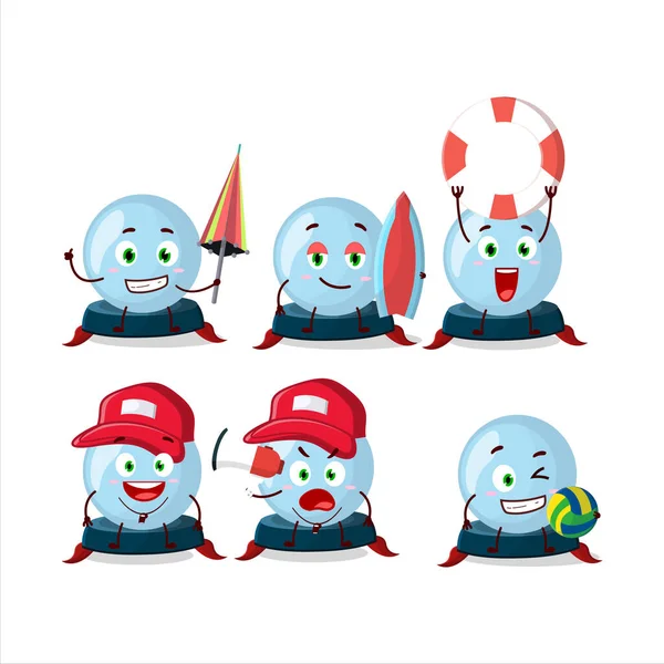 Happy Face Personagem Desenho Animado Bola Cristal Jogando Uma Praia — Vetor de Stock