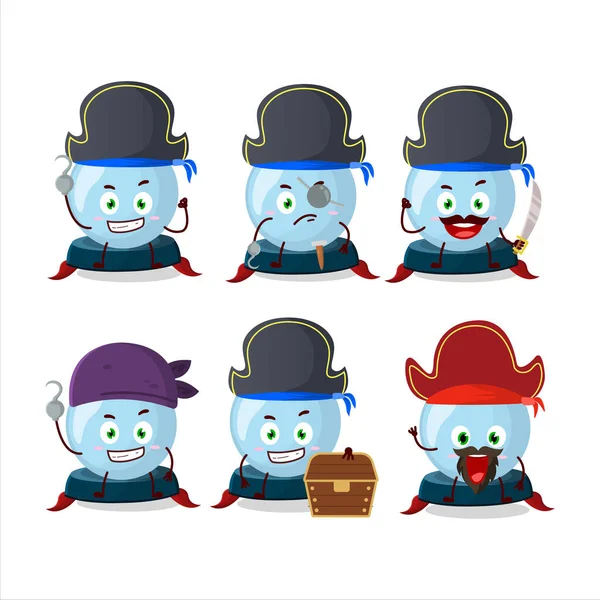 Personaje Dibujos Animados Bola Cristal Con Varios Emoticonos Piratas Ilustración — Archivo Imágenes Vectoriales