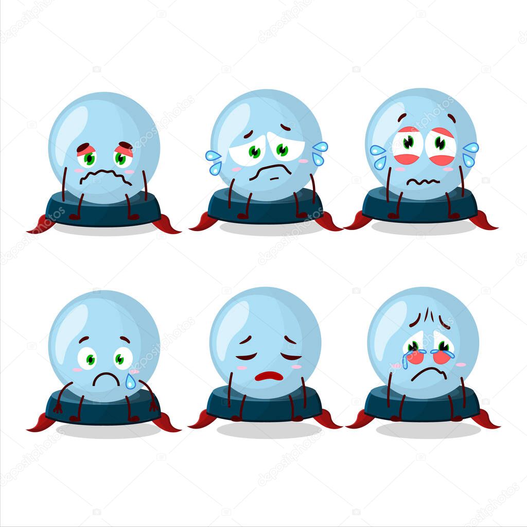 Crystal ball cartoon character with sad expression. Vector illustration