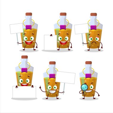 Turuncu sihirli iksir çizgi film karakteri bilgi panosunu getir. Vektör illüstrasyonu