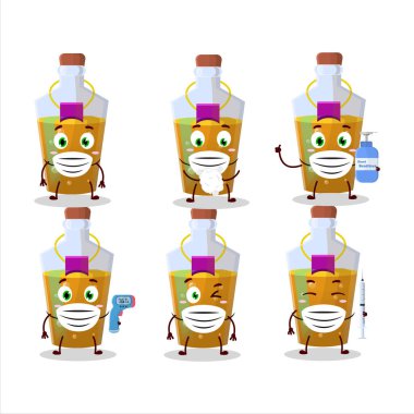 Turuncu sihirli iksir karikatür tasarımı bir resim salgın sırasında sağlıklı kalmaya devam ediyor. Vektör illüstrasyonu