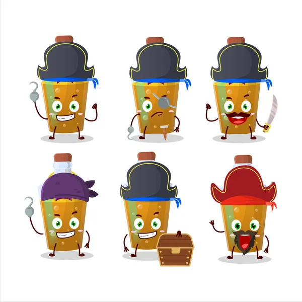 Personaje Dibujos Animados Poción Mágica Naranja Con Varios Emoticonos Piratas — Vector de stock