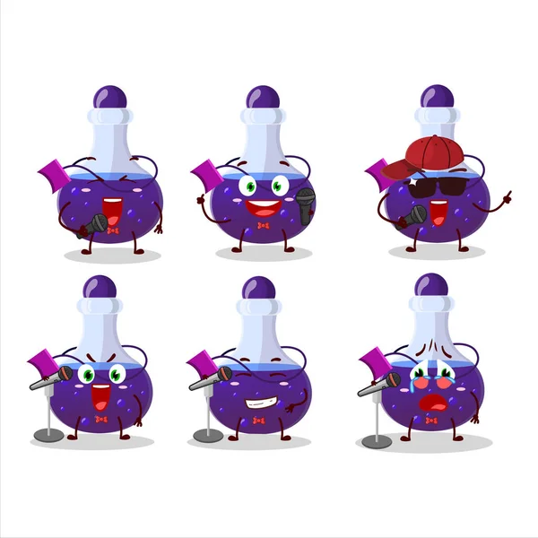 Lindo Concepto Diseño Dibujos Animados Poción Mágica Púrpura Cantando Una — Vector de stock
