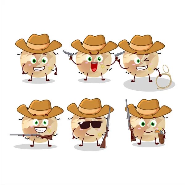 Cool Cowboy Halloween Lua Personagem Desenho Animado Com Chapéu Bonito — Vetor de Stock