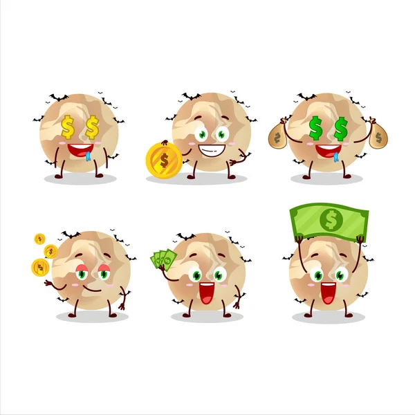 Halloween Maan Tekenfilm Karakter Met Schattige Emoticon Brengen Geld Vectorillustratie — Stockvector