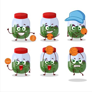 Bir basketbol atleti olarak kavanoz çizgi filminde yetenekli bir göz küresi. Vektör illüstrasyonu