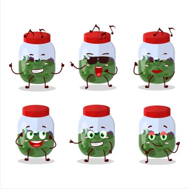 Kavanoz dansçısı çizgi film karakterinin müzikten hoşlandığı bir görüntü. Vektör illüstrasyonu