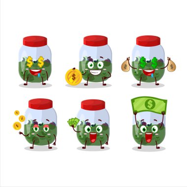 Kavanozdaki göz karikatürü karakteri ve şirin yüz ifadesi para getiriyor. Vektör illüstrasyonu