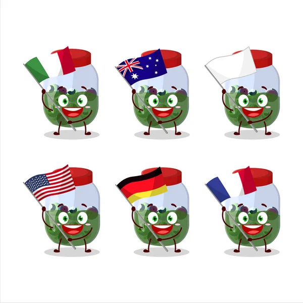 Eyeball Personaje Dibujos Animados Tarro Traer Las Banderas Varios Países — Archivo Imágenes Vectoriales