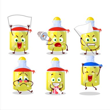 Çekici bir destekçi olarak sarı sihirli iksir karakterinin maskot tasarımı. Vektör illüstrasyonu