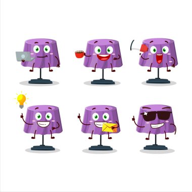 Sihirli masa lambası çizgi film karakteri ve çeşitli iş simgeleri. Vektör illüstrasyonu