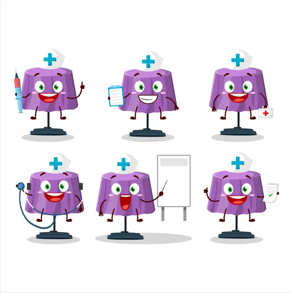 Medico Emoticon Professione Con Lampada Magica Scrivania Personaggio Dei Cartoni — Vettoriale Stock