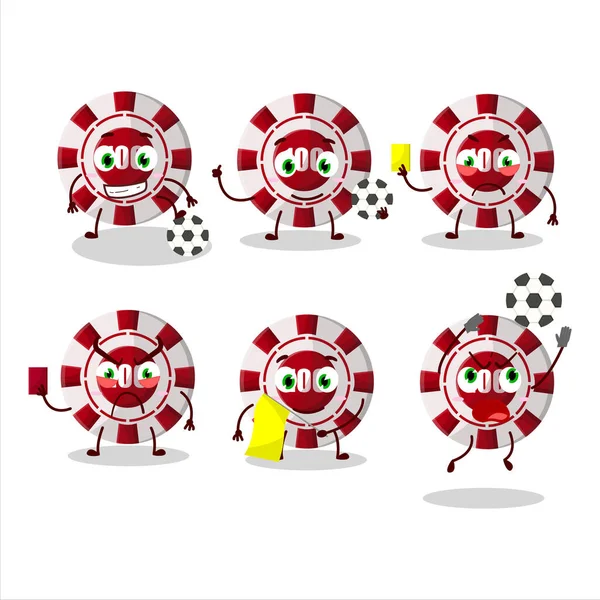 100 Dollar Casino Chip Cartoon Character Working Football Referee Vector — Wektor stockowy