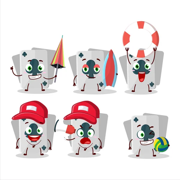 Happy Face Remi Card Club Cartoon Character Playing Beach Vector — Διανυσματικό Αρχείο