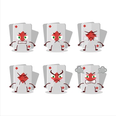 Değişik kızgın ifadeleri olan Remi kart elmas çizgi film karakteri. Vektör illüstrasyonu