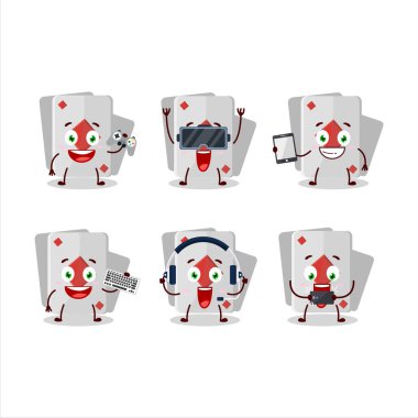 Remi kart elmas çizgi film karakteri çeşitli şirin ifadelerle oyunlar oynuyor. Vektör illüstrasyonu