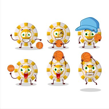 Basketbol atleti olarak 25 dolarlık kumarhane çipi çizgi film karakteri. Vektör illüstrasyonu