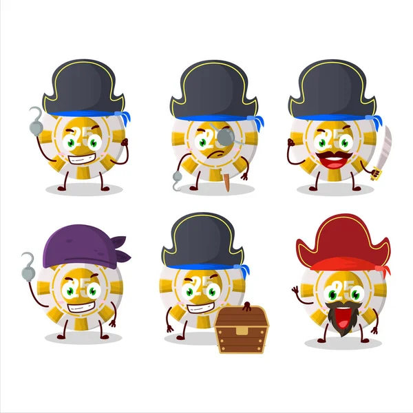 Personagem Desenhos Animados Dólares Chip Casino Com Vários Emoticons Piratas — Vetor de Stock