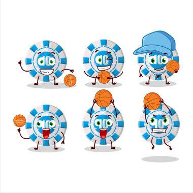 Basketbol atleti olarak 10 dolarlık kumarhane çipi çizgi film karakteri. Vektör illüstrasyonu