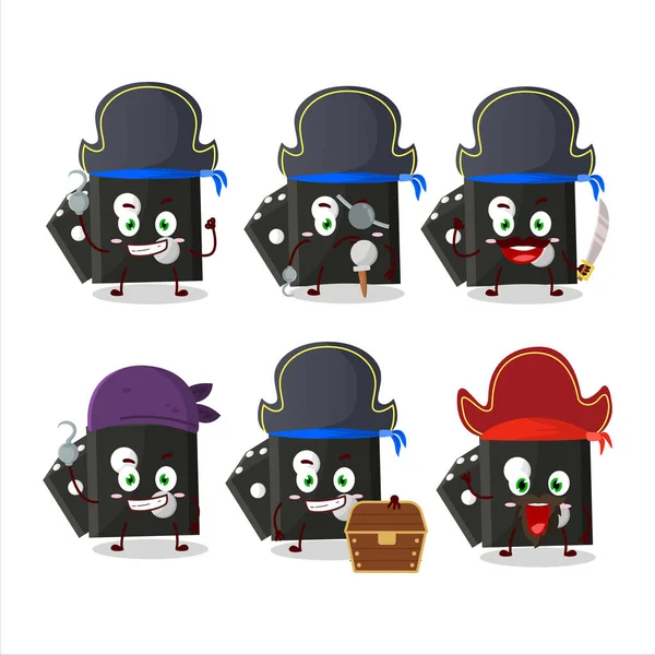 Personaje Dibujos Animados Dados Negros Nuevo Con Varios Emoticonos Piratas — Archivo Imágenes Vectoriales