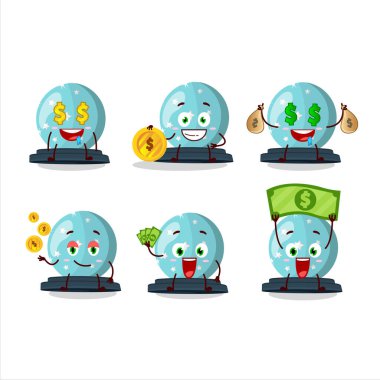 Sihirli kristal küre çizgi film karakteri, şirin ifadeli para getiriyor. Vektör illüstrasyonu