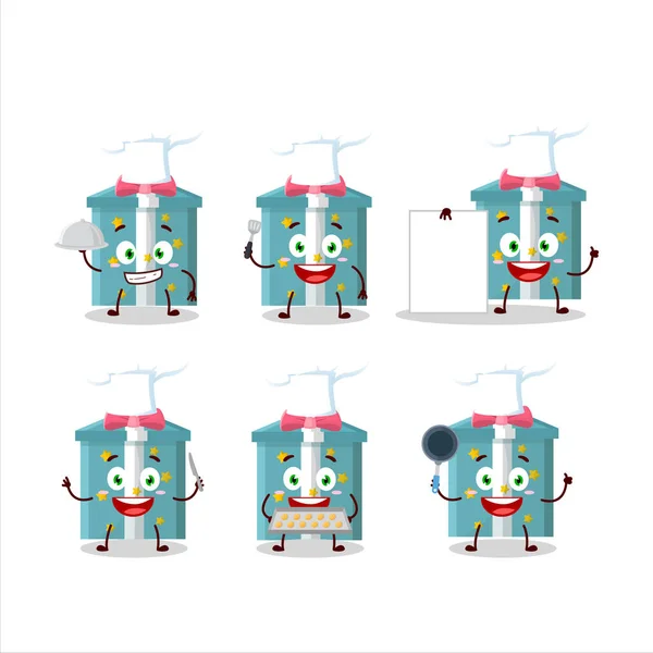 Personaje Dibujos Animados Caja Regalo Mágico Con Varios Emoticonos Chef — Vector de stock