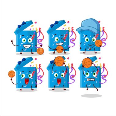 Basketbol atleti olarak açık sihirli hediye kutusu çizgi film karakteri. Vektör illüstrasyonu