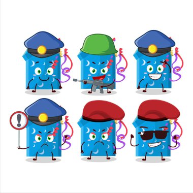 Sihirli hediye kutusu maskotu tasarımı tarzında kendini işine adamış bir polis memuru. Vektör illüstrasyonu