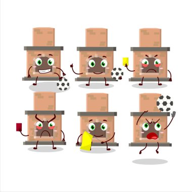 Ev şöminesi çizgi film karakteri futbol hakemi olarak çalışıyor. Vektör illüstrasyonu