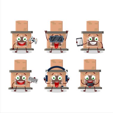 Ev şöminesi çizgi film karakteri çeşitli şirin ifadelerle oyunlar oynuyor. Vektör illüstrasyonu