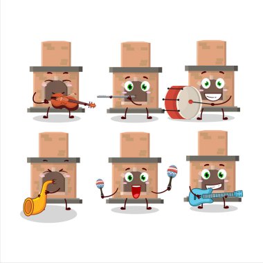 Müzikal enstrümanlar çalan bir şömine karakteri. Vektör illüstrasyonu