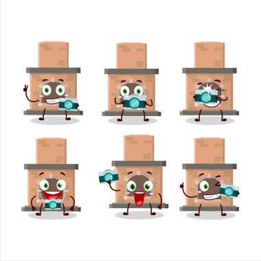 Ev şöminesi çizgi film karakteri ile fotoğrafçılık mesleği simgesi. Vektör illüstrasyonu