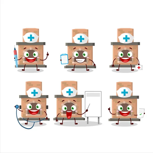 Doctor Profession Emoticon House Fireplaces Cartoon Character Vector Illustration — Stock Vector