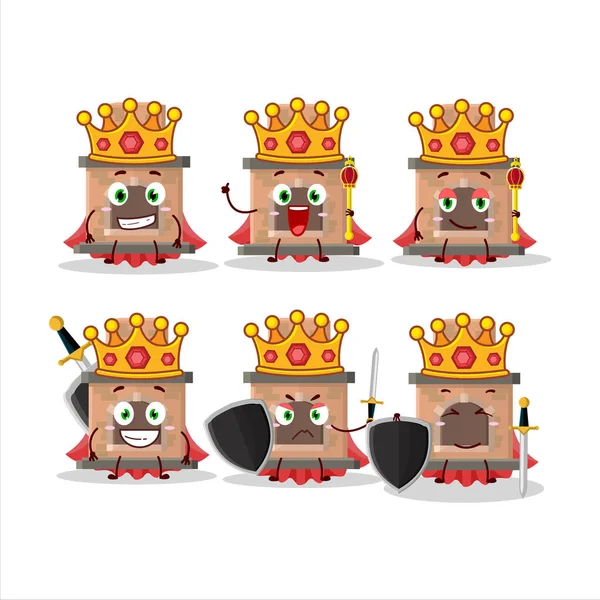 Charismatic King House Fireplaces Cartoon Character Wearing Gold Crown Vector — 图库矢量图片