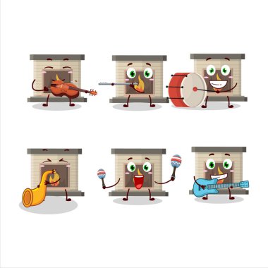 Müzikal enstrümanlar çalan şömineli çizgi film karakteri. Vektör illüstrasyonu